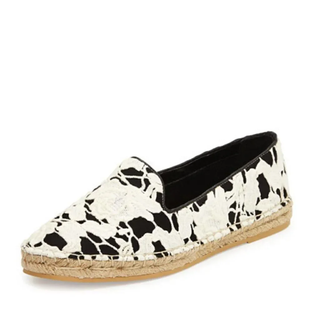 Cole Haan Womens 8 Palermo Lace Espadrille Shoes Black White